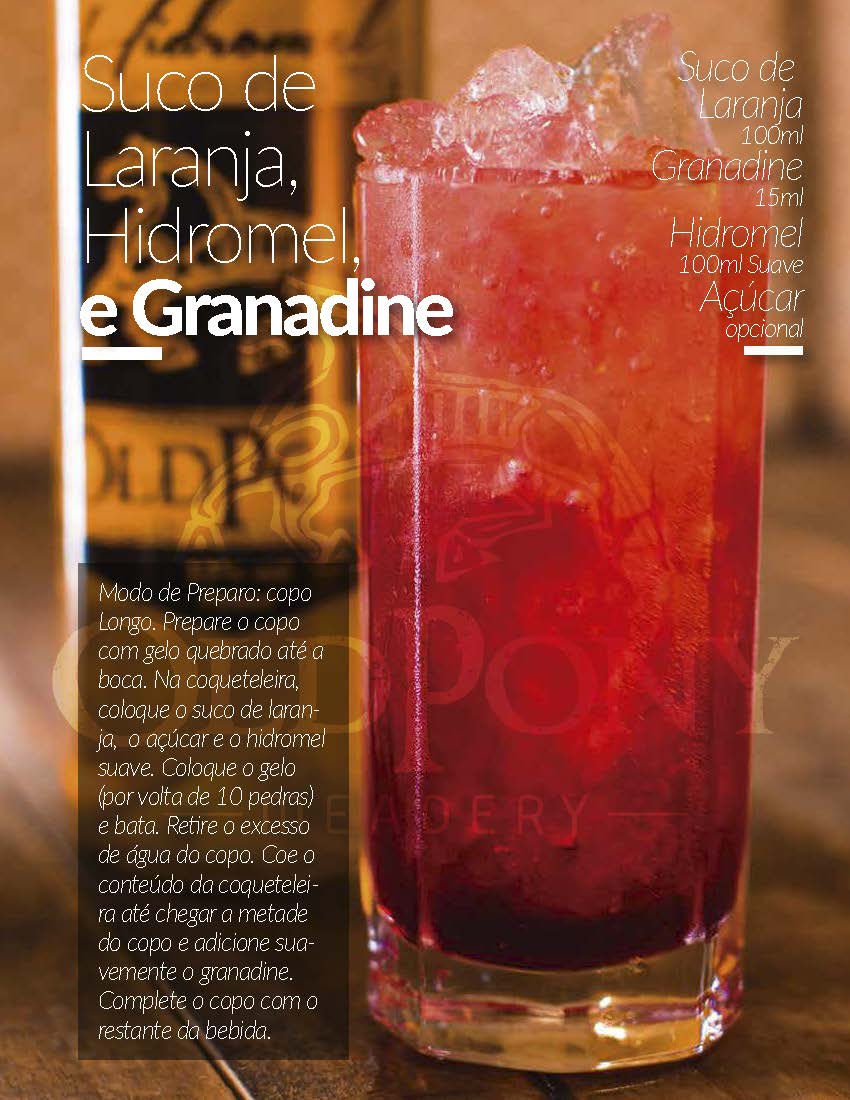 Suco de laranja, hidromel e granadine